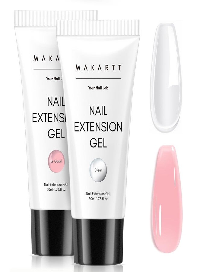 Makartt Poly Nail Gel Kit, 2PCs 50ML Clear & Nature Pink Colors, Large Capacity Poly Extension Nail Gel Kit, Strong Builder for Extension, 3D Diy Hard Gels Manicures Home Salon - Image 1
